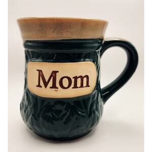 Cracker Barrel Mom Embossed Ceramic 16oz Mug Green / Tan